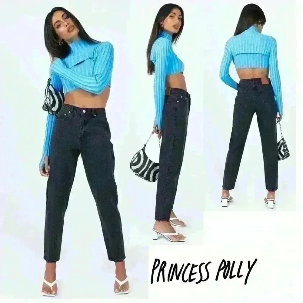 Princess Polly Zaiden Straight Leg‎ High Waisted Jeans Washed Black Cotton size6